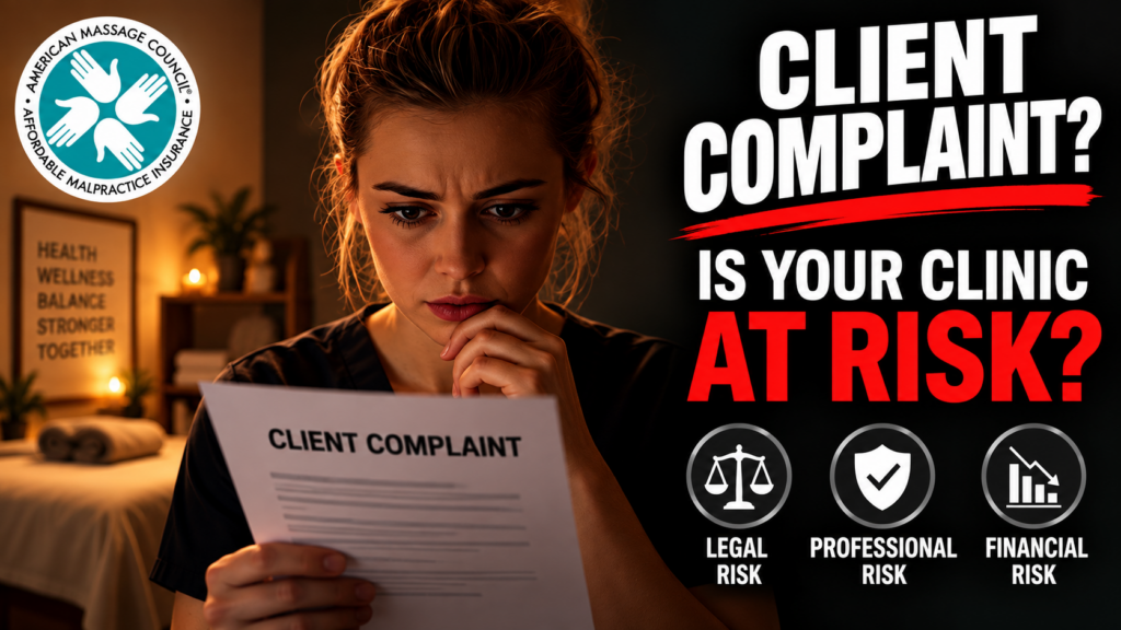 Massage clinic client complaint risk and liability insurance